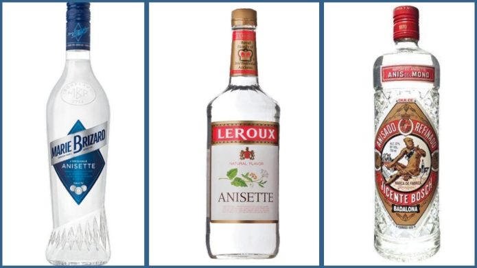 Anisette liqueur brands: Marie Brizard, Leroux, and Badalona Anís del Mono