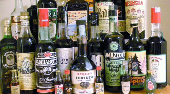 Various bottles of Amari liqueur from Italy
