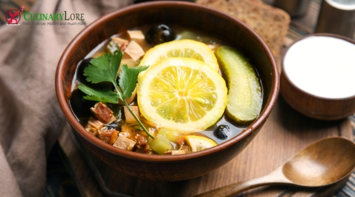 bowl of hodgepodge soup with random ingredients