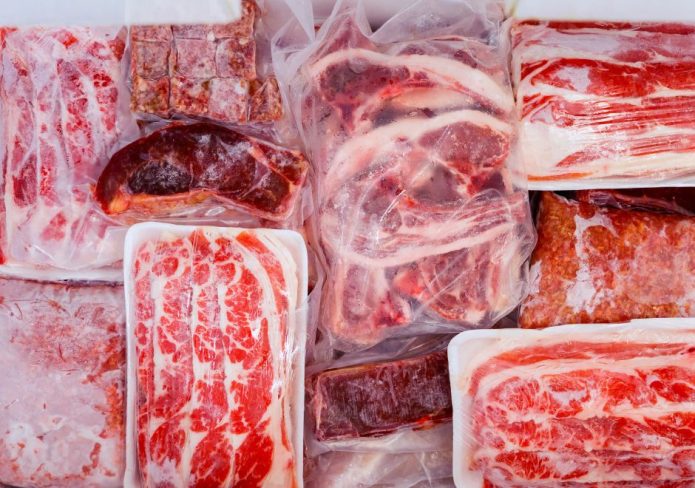 frozen meats in supermarket packages
