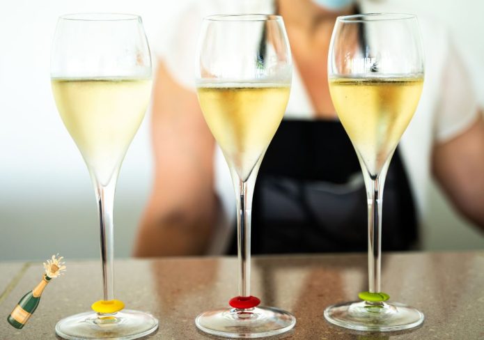 glasses of brut and demi sec champagne