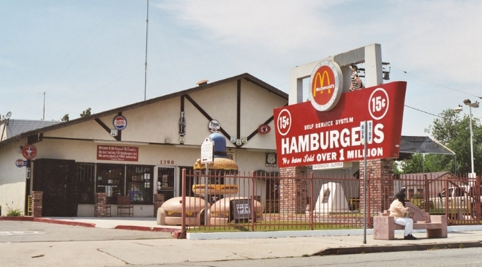 Site of first McDonald's restaurant by the McDonald's brothers, part of original sign