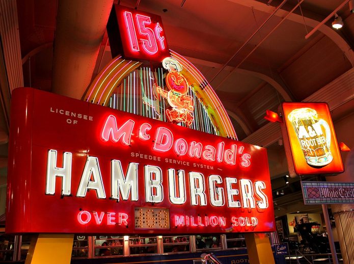 vintage neon McDonald's sign inside museum