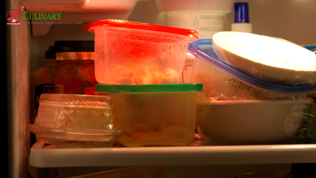 leftovers in plastic containers in refrigerator