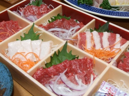 Tray of Japanese basashi raw horse meat