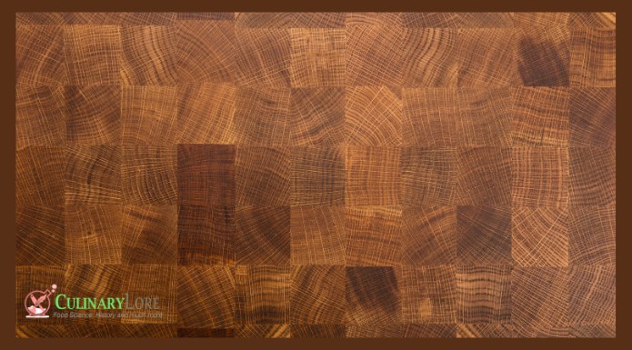 surface of edge-grain cutting board showing detail of grain and pattern