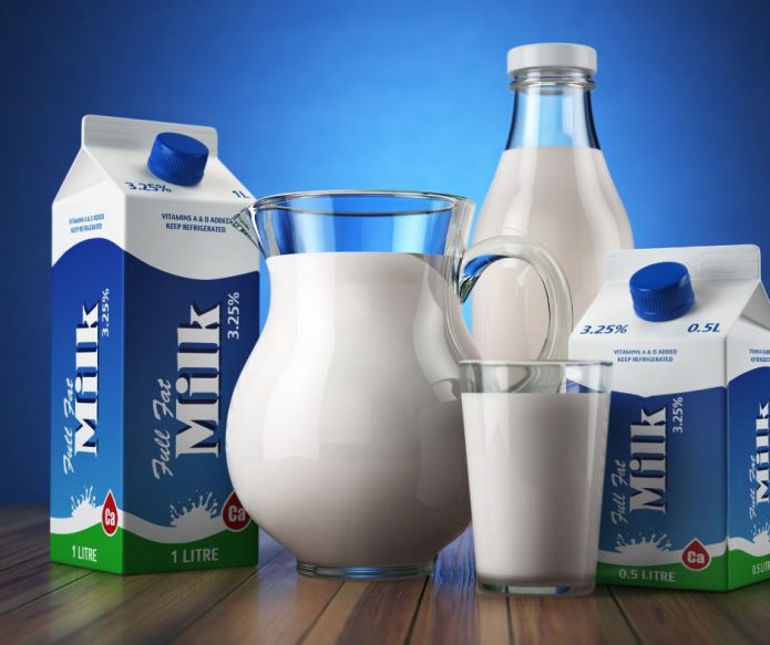 milk cartons, milk bottle, glasses of milk