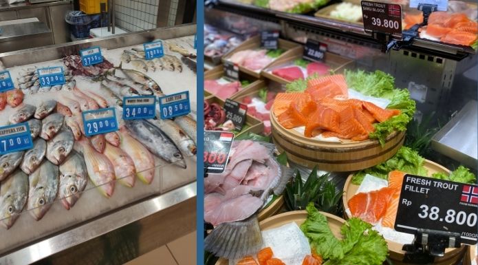 A variety of previously frozen "fresh" fish at the supermarket. 