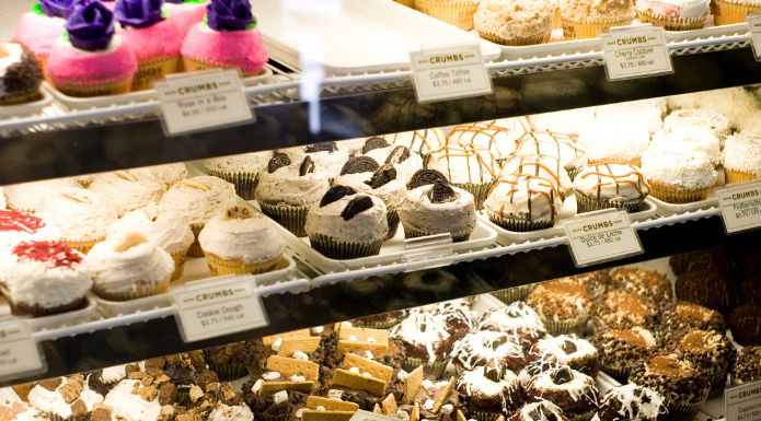 Cupcakes on display in Crumbs Bake Shop, 2011